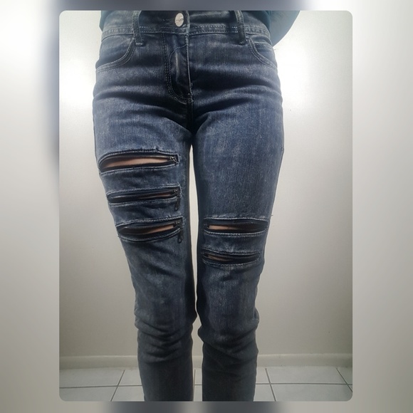 2000’s Y2K Hip Hop Rokawear Vintage inspo Acid Wash Zipper Ripped Denim Jeans - Picture 4 of 11